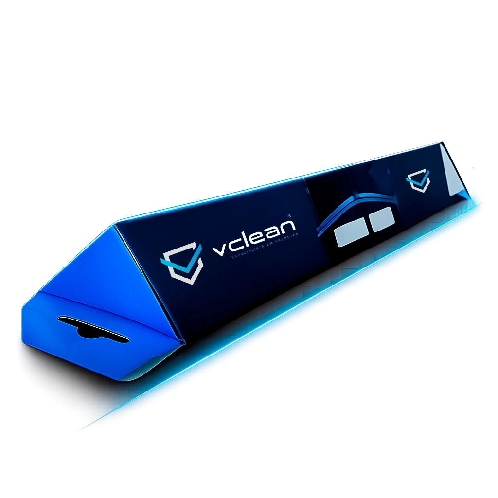 Embalagem triangular VClean, identidade visual exclusiva da marca no ponto de venda